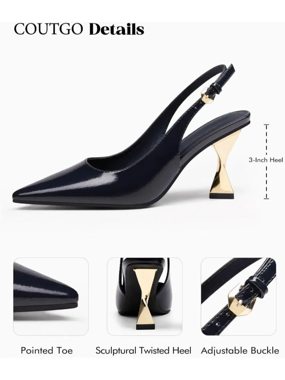 Women's Navy Kitten Heels Slingback Pointed Closed Toe Pumps Comfortable Shoes